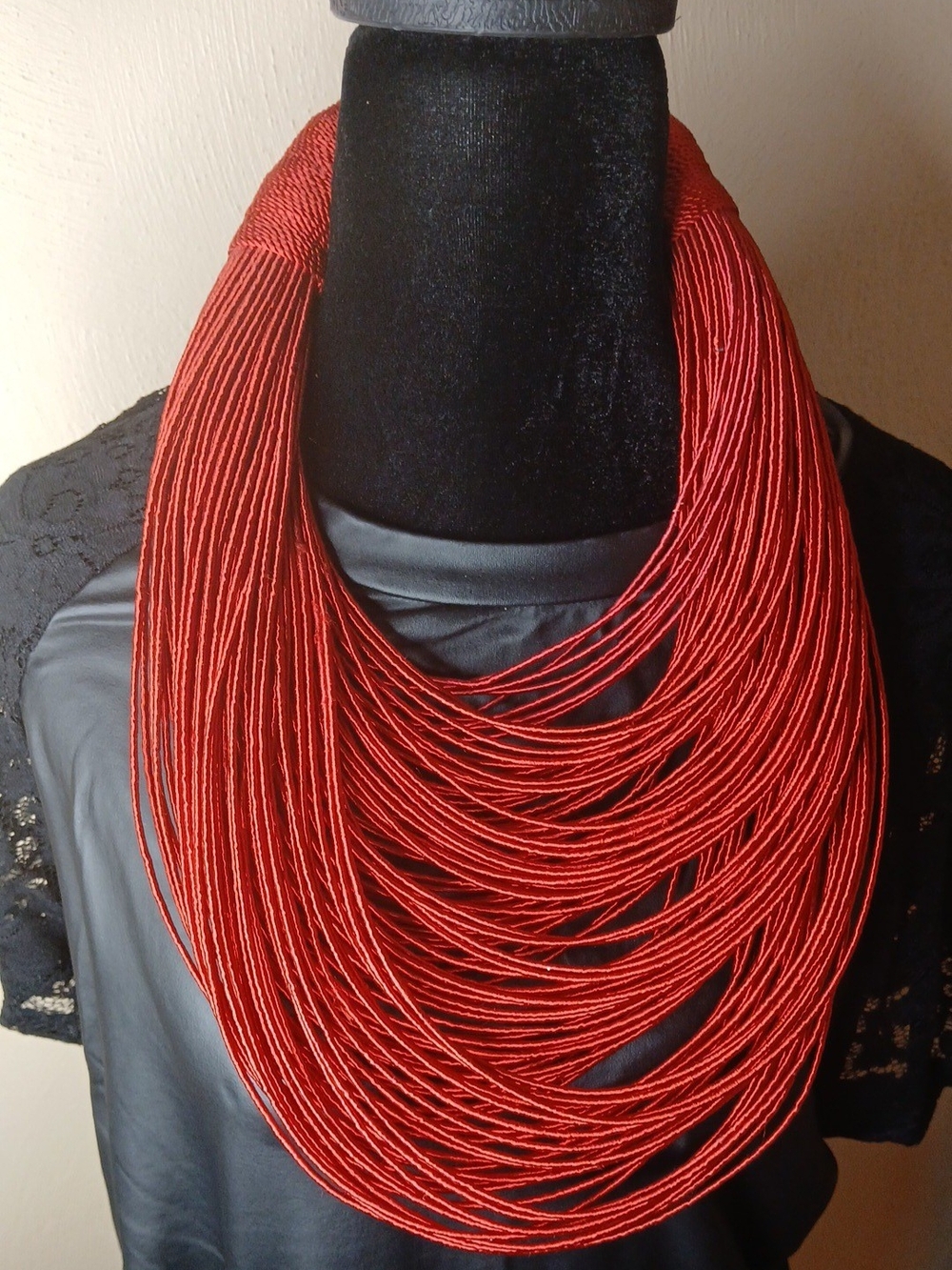 Red Multi-Strand Statement Necklace - Women Jewelry
